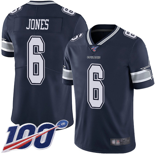 Men Dallas Cowboys Limited Navy Blue Chris Jones Home 6 100th Season Vapor Untouchable NFL Jersey
